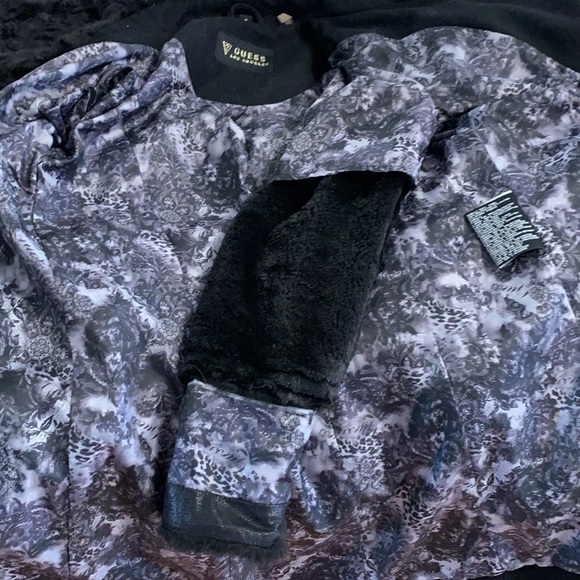 Black faux fur asymmetric moto jacket style wool winter coat overcoat - Picture 11 of 11